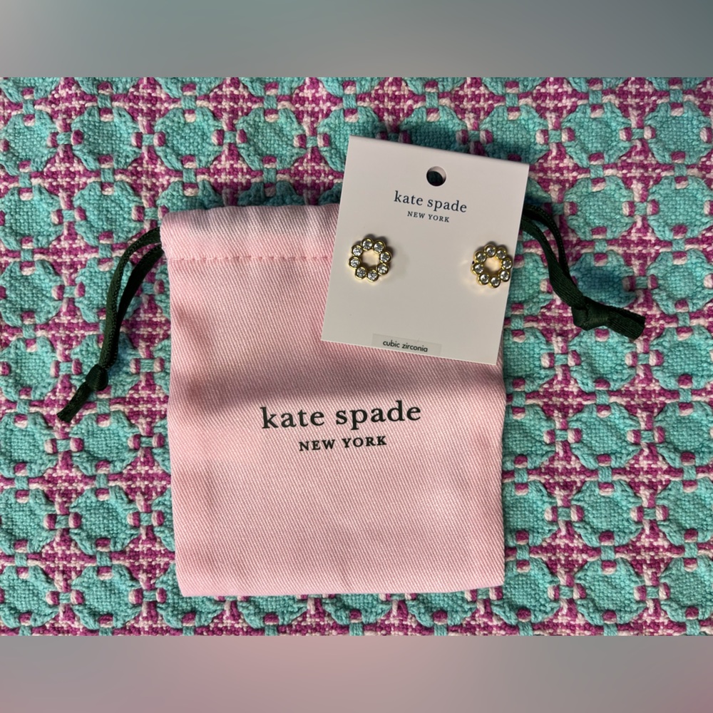 Kate Spade Full Circle Cubic Zirconia Earrings w/ Kate Spade Bag Clear/Gold NWT!
